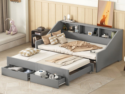 Daybed Frame With Storage Bookcases, 2 Drawers, Charging Station