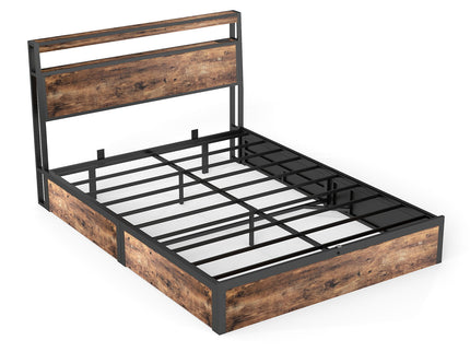 Frame With Hydraulic Lift Storage, RGB LED Lights & Multi-Port Charging, No Box Spring Needed