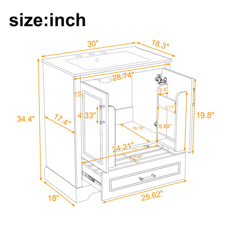 Bathroom Vanity With Sink, 1 Divided Drawer And 2 Soft Close Doors With Double Shelf