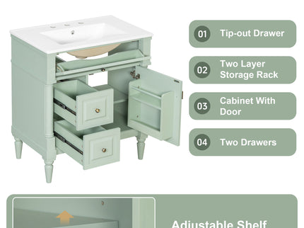Modern Bathroom Vanity With Sink, Freestanding Cabinet With Flip Drawer & Adjustable Shelf