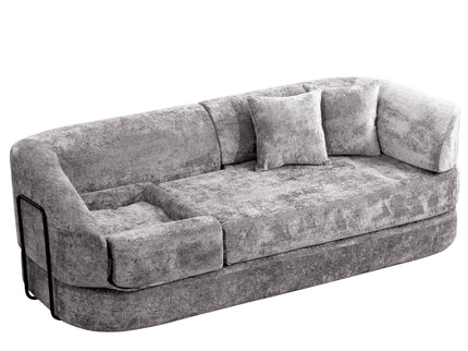 3 Seater Sofa With Built In Pet Bed Nook, Curved Design And 2 Throw Pillows