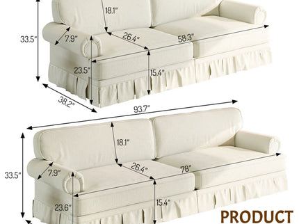Luxuriously Comfortable Cloud Couch With Elegant Rolled Arms & Pleated Skirt Design
