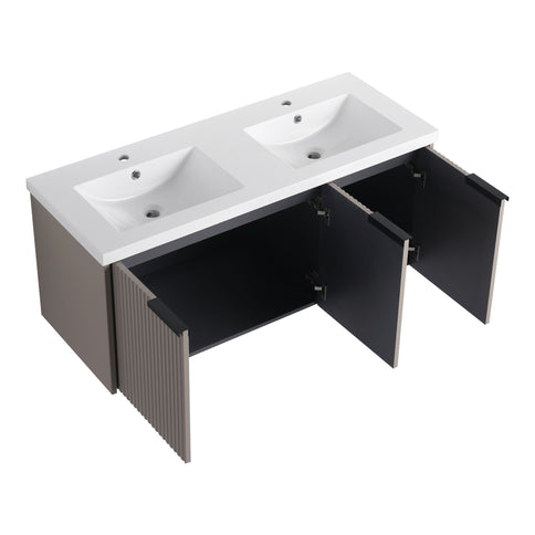 Contemporary Wall Mounted Bathroom Vanity With Resin Double Sink