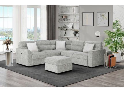 Emiliano - Sectional Sofa With 3 Pillows And Storage Ottoman - Nickel