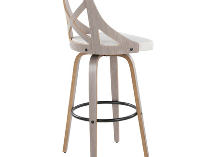 Charlotte - Farmhouse Fixed Height Barstool With Swivel & Round Footrest (Set of 2) - Light Gray / Cream