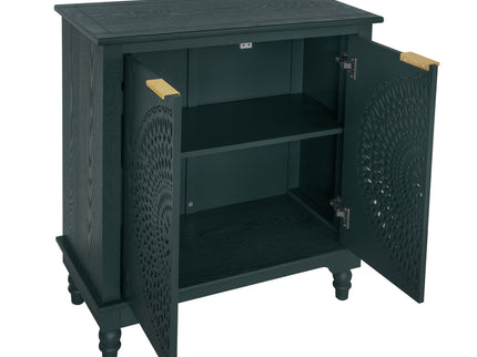 Hollow Carved 2 Door Accent Cabinet With Adjustable Shelf, Sideboard Buffet For Entryway, Living Room Or Bedroom - Blackish Green