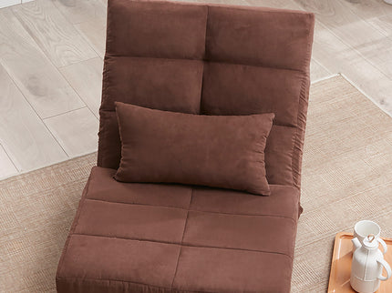 Modern Triple Fold Down Metal Frame Sofa Bed With 5 Reclining Positions And Pillow - Adjustable Upholstered Floor Couch For Gaming Or Guest Room - Brown