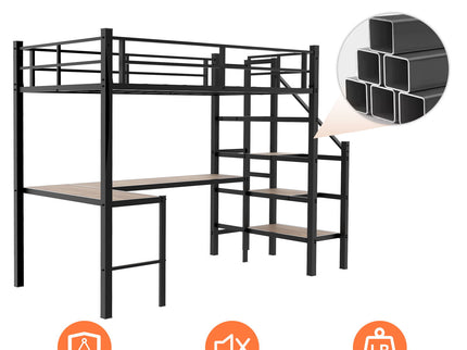Loft Bed & L-Shaped Desk, Large Storage Space