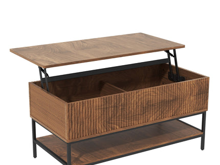 Rectangle Lift Top Coffee Table With Hidden Storage And Lower Shelf - Brown