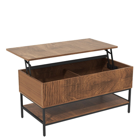 Rectangle Lift Top Coffee Table With Hidden Storage And Lower Shelf - Brown