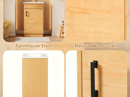 Bathroom Vanity With Sink, Freestanding Single Cabinet With Soft Closing Door And Adjustable Shelf - Natural Wood