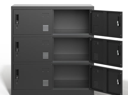 6 Door Employee Storage Locker, Lockers For Office, Gym, School, And Home With Card Slot - Black