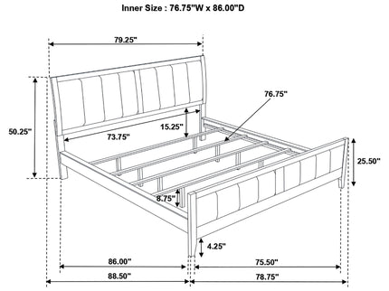 California King Upholstered Panel Bed With Headboard And Footboard - Cappuccino