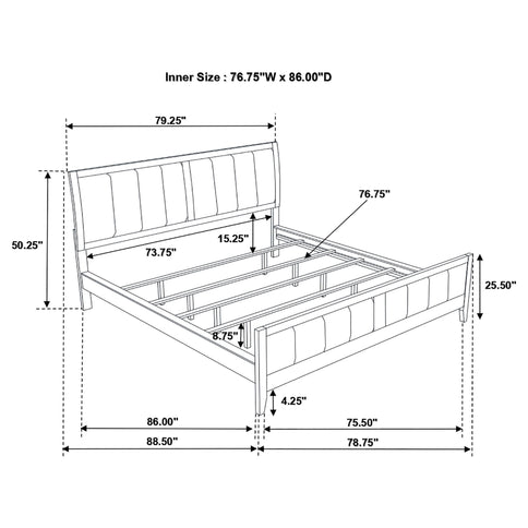 California King Upholstered Panel Bed With Headboard And Footboard - Cappuccino