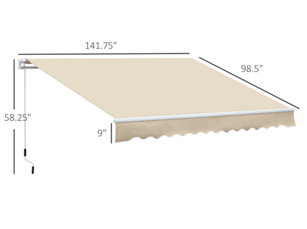 Outsunny - 12' x 8' Retractable Awning Patio Awnings Sun Shade Shelter With Manual Crank Handle, 280G / M² Uv & Water-Resistant Fabric And Aluminum Frame For Deck, Balcony, Yard - Cream White