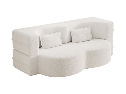 Modern Floor Sofa, With 2 Pillows, Convertible Teddy Fabric Foam Filled Bed