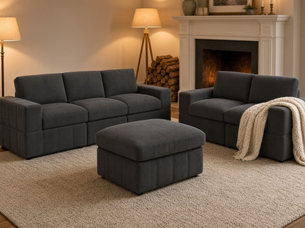 Oversized Modular Sectional Sofa Set With Loveseat & Ottoman, 6 Piece Living Room Furniture - Dark Gray