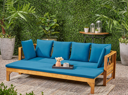 Outdoor Daybed With X-Shaped Panel Backrest And Armrests - Teak