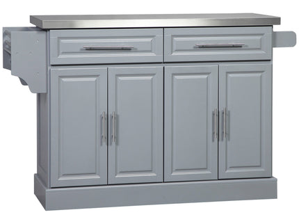 Homcom - Rolling Kitchen Island With Storage, Portable Kitchen Cart With Stainless Steel Top, 2 Drawers, Spice, Knife And Towel Rack And Cabinets