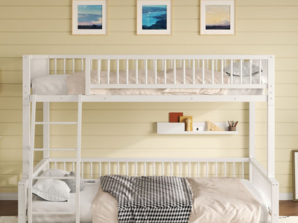 Bunk Bed Frame With Ladder And Safety Guardrails