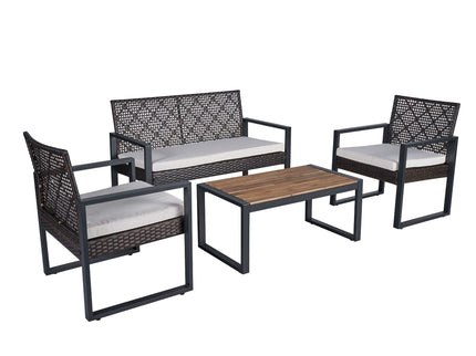 4 Piece Patio Furniture Set With Acacia Wood Table Top And Cushions
