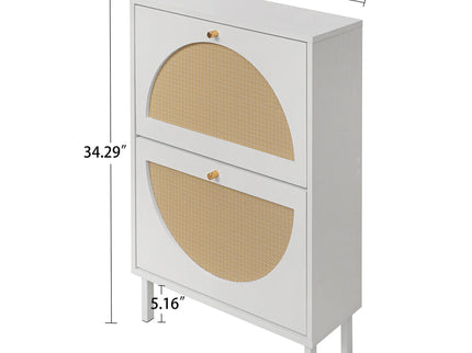 2 Door Shoe Rack, Rattan, Double Layer, Suitable For Living Room, Hallway - White