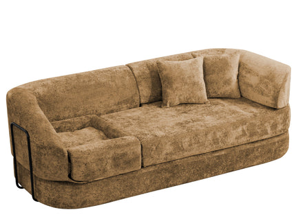 3 Seater Sofa With Built In Pet Bed Nook, Curved Design And 2 Throw Pillows