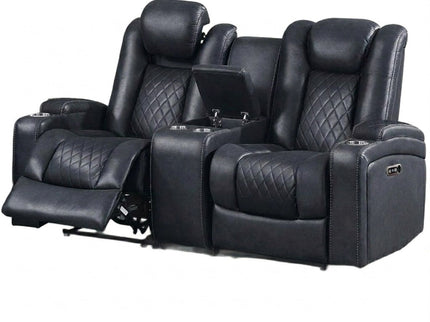 Power Reclining Loveseat With Adjustable Headrest, Storage, Cup Holders - Inky Blue