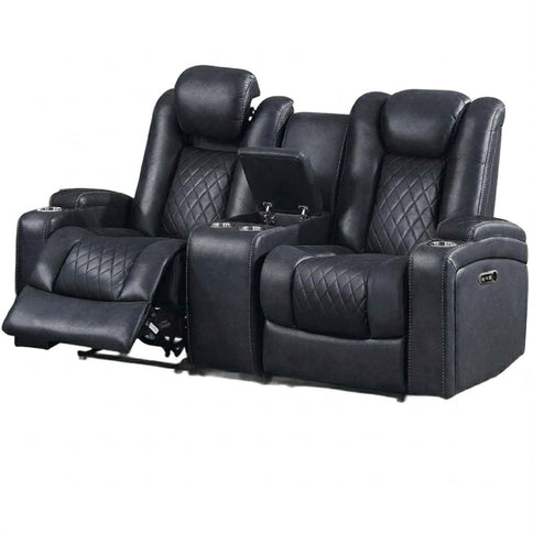 Power Reclining Loveseat With Adjustable Headrest, Storage, Cup Holders - Inky Blue