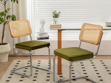 Rattan Side Accent Dining Chairs With Painted Legs (Set of 2)
