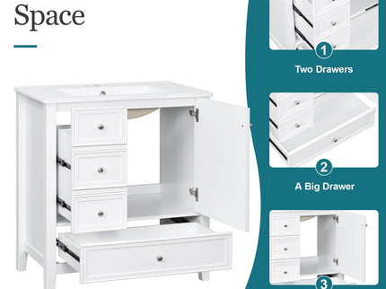 Modern Bathroom Vanity With Sink, 1 Cabinet & 3 Drawers