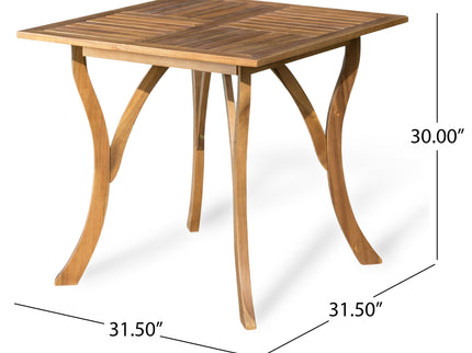Outdoor Rectangular Table With Curved Legs And Perpendicular Wooden Slats Table Top