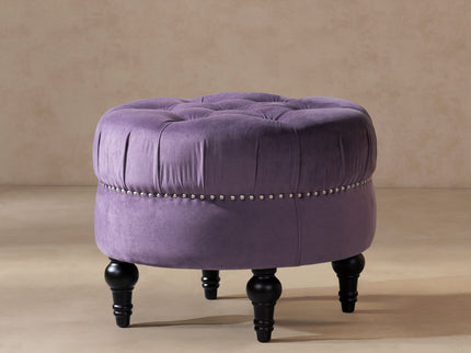 Dawn - Tufted Round Ottoman Nailhead Accents - Purple
