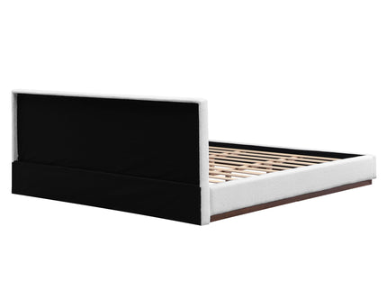 Elegant Boucle Upholstered Bed With Wood Grain Textured Solid Wood Base Frame