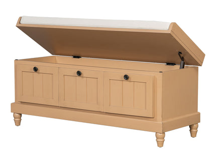Shoe Bench With Cushion And 3 Drawers - Natural