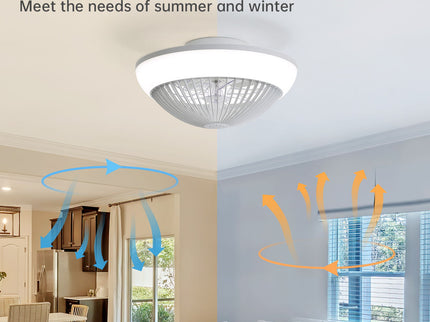 RGB Dimmable LED Enclosed Ceiling Fan With Remote Control, Bladeless Design - White