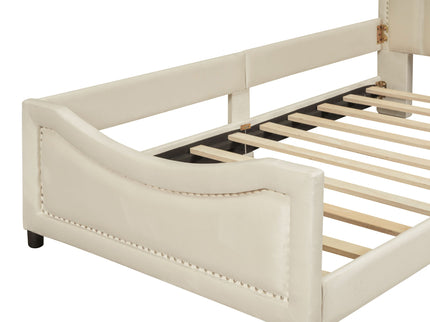 Upholstered Daybed With Classic Stripe Shaped Headboard