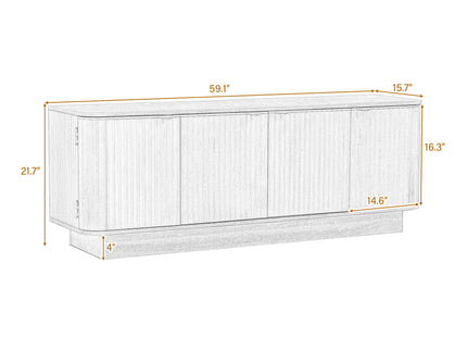 TV Stand, Fluted Media Console With Adjustable Shelves And Cable Holes