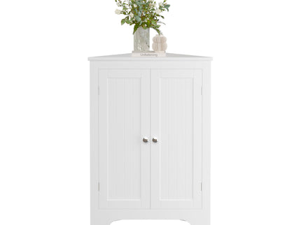 Corner Cabinet With 2 Doors And Adjustable Shelves, Freestanding Narrow Storage Organizer For Bathroom - White