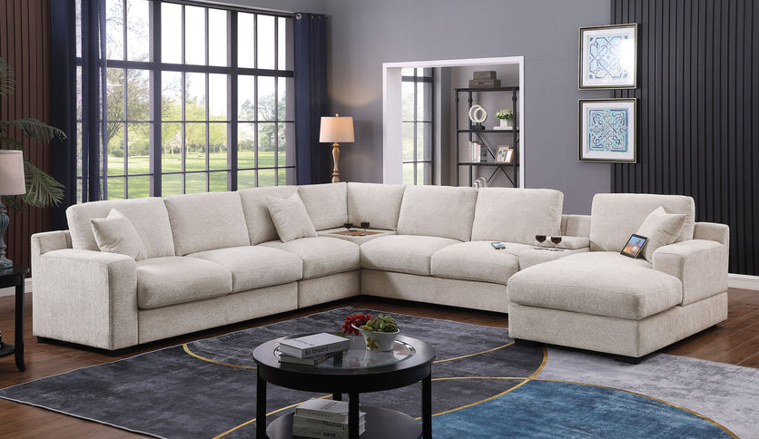 Celine - Fabric Corner Sectional Sofa With Right-Facing Chaise, Cupholders, And Charging Ports