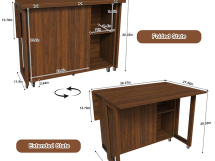 3 In 1 Foldable Side Table With 4 Storage Shelves