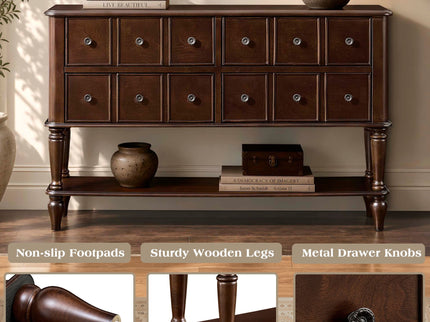 Console Table, Entryway Sofa Table With 4 Storage Drawers And Open Shelf - Espresso