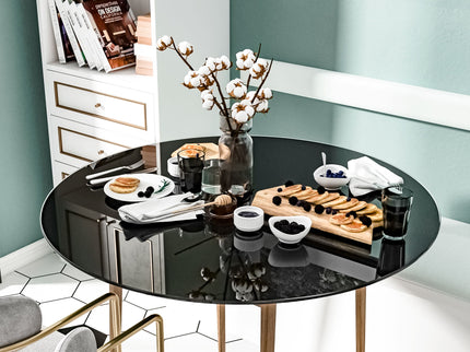 36" Round Tempered Glass Table Top Black Glass 1 / 4" Thick Round Polished Edge - Black