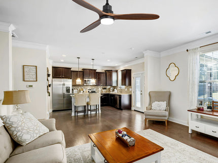 Ceiling Fan With Lights 3 Solid Wood Fan Blade Noiseless Reversible Motor Remote Control - Black