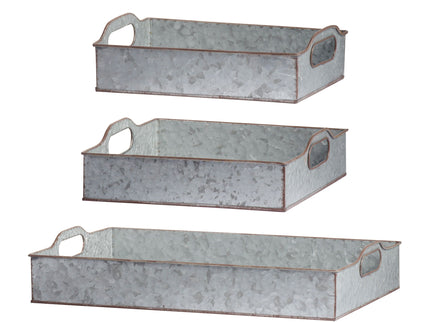 Decorative Galvanized Nesting Trays (Set of 3) - Gray