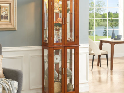 Curio Cabinet Lighted Curio Diapaly Cabinet With Adjustable Shelves And Mirrored Back Panel, Tempered Glass Doors (6 Tier), (E26 Light Bulb Not Included)