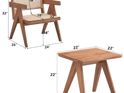 Armchair And Matching Square End Table, 2 Piece Living Room Set - Natural