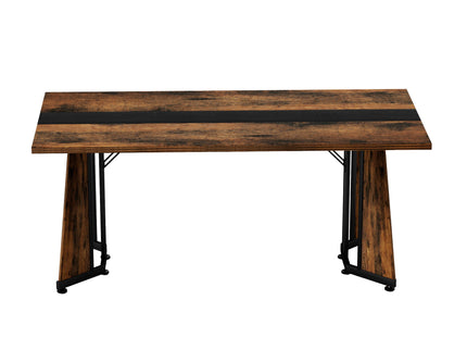 Rustic Rectangular Large Dining Table, Waterproof Desk For 8 People, & Steel With Adjustable Legs - Black / Rustic Brown