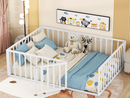 Metal Floor Bed Frame With Fence And Door