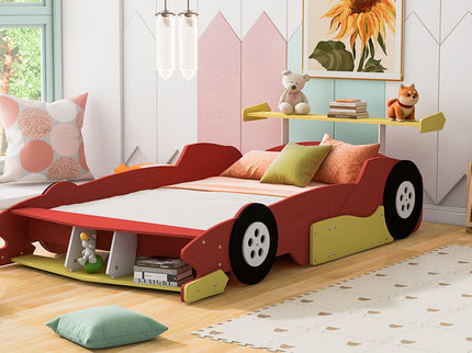 Race Car-Shaped Platform Bed With Wheels